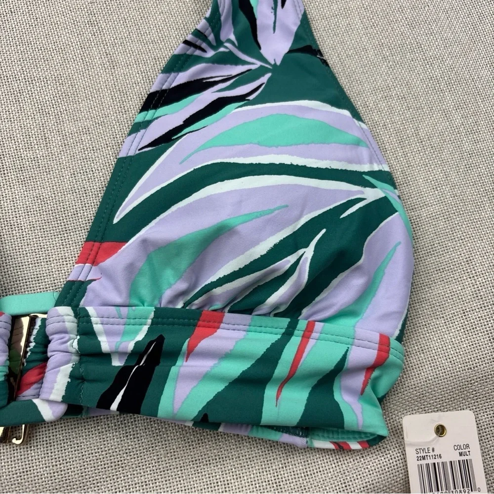Anne Cole Women's Zesty Tropical Printed Ring Halter Bikini Top Size M